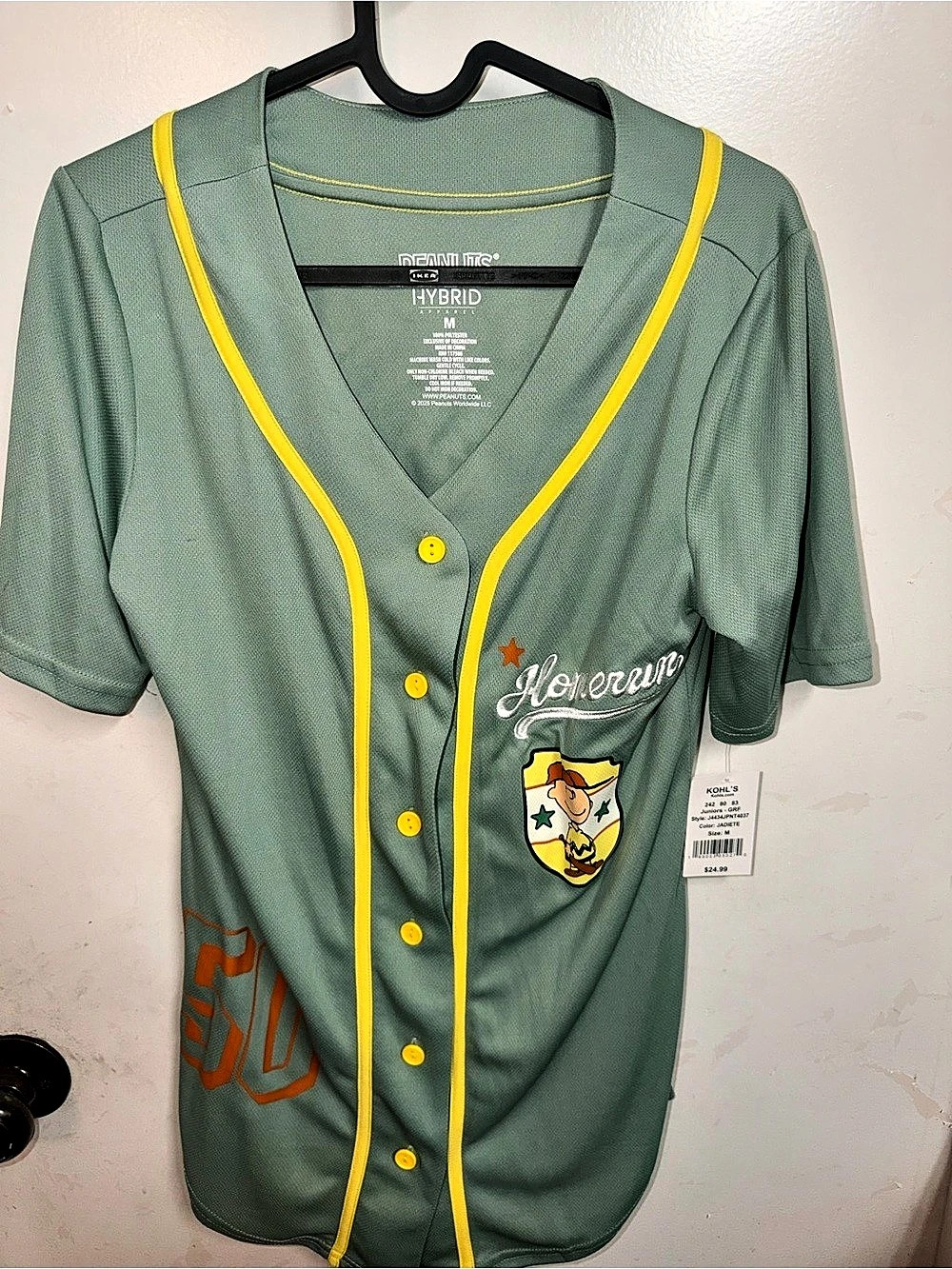 Peanuts Baseball Home Run Jersey Girls Size Medium Baseball Jersey NWT